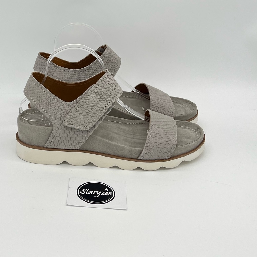 Frank Sarto India Platform Sandal Gray Leather Snake - New Size 11